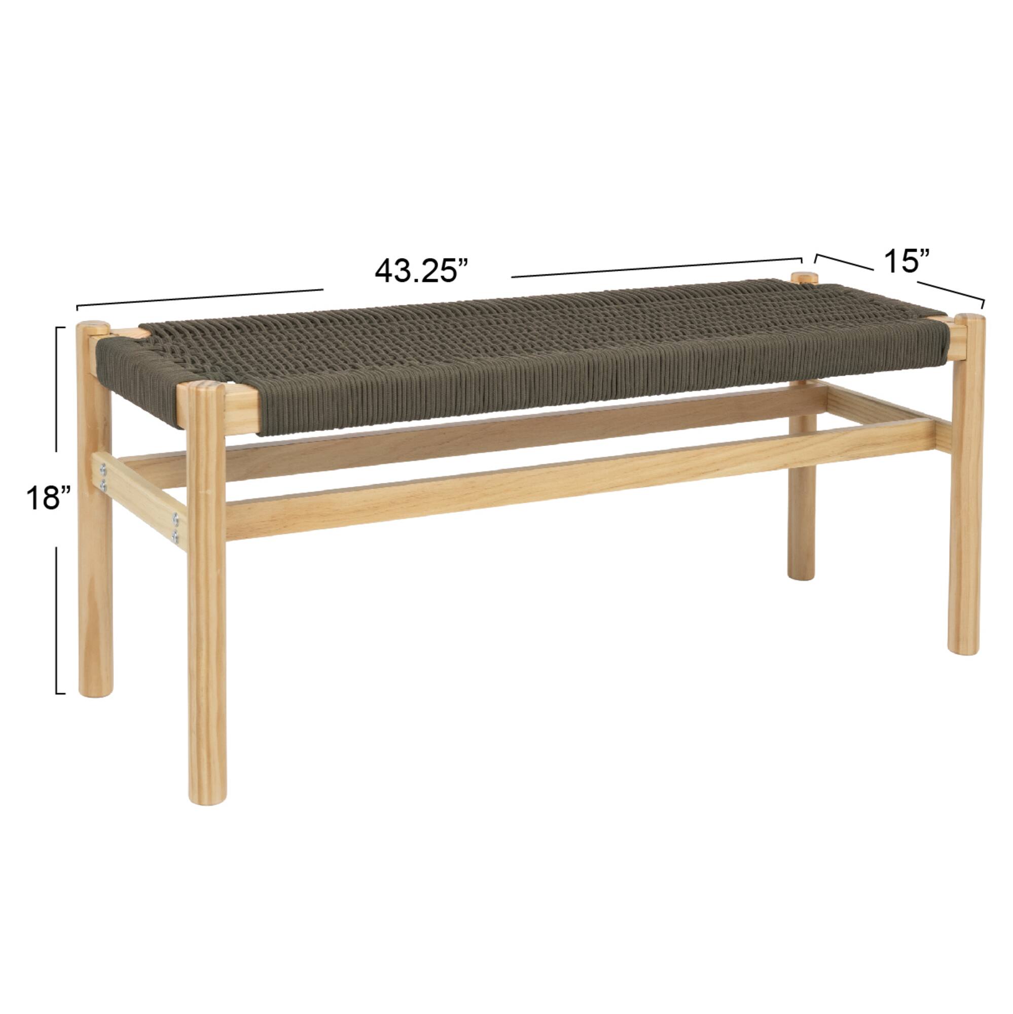 Hello Honey® Fernway 18" Solid Wood and Woven Rope Entryway Bench